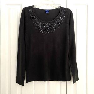 Basic Editions Sweater Pullover Embellished Sequin Crewneck Charcoal Size S NWOT